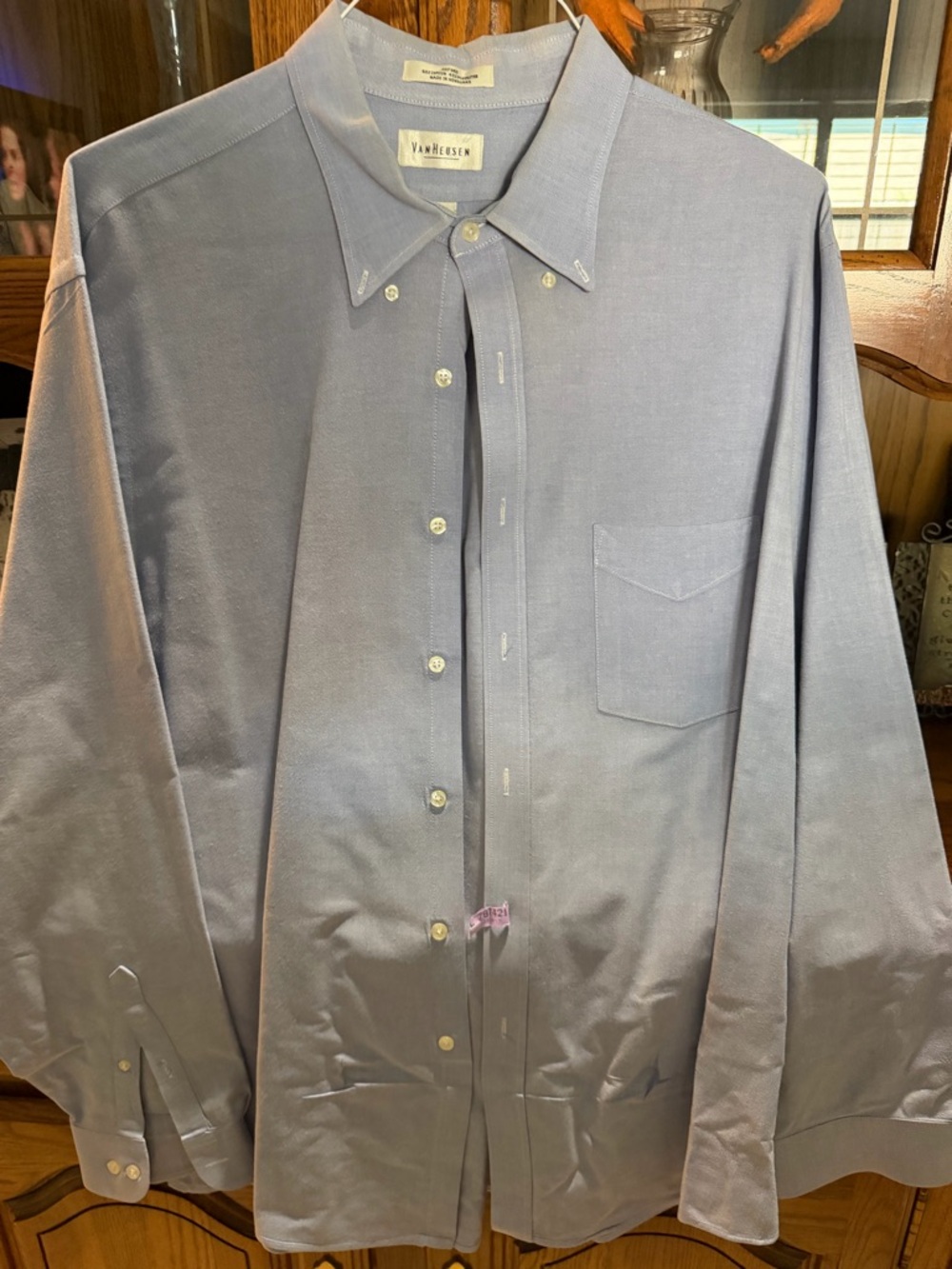 Van Heusen Light Blue Button-Down Dress Shirt with Chest Pocket